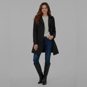 Söia & Kyo Short Trench Coat Black XS DoubleBreast Convertible Collar Lined